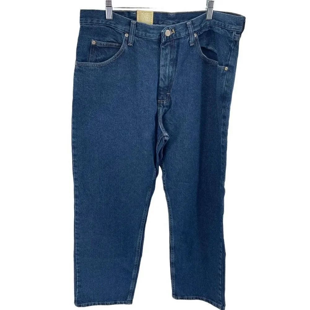 Wrangler Mens 5 Star Relaxed Fit Jeans 100% Cotton Dark Wash Blue Size 36x30